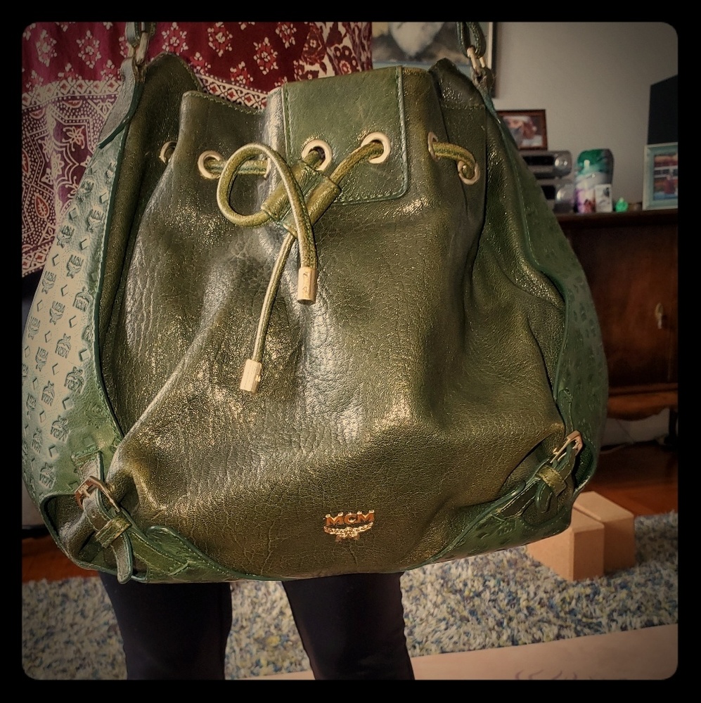 MCM AUTHENTIC green leather bag